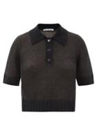 Acne Studios - Kleah Cropped Mohair-blend Polo Top - Womens - Dark Brown