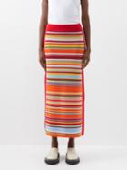 Ale Mais - Alexandra Striped Wool Midi Skirt - Womens - Multi Stripe