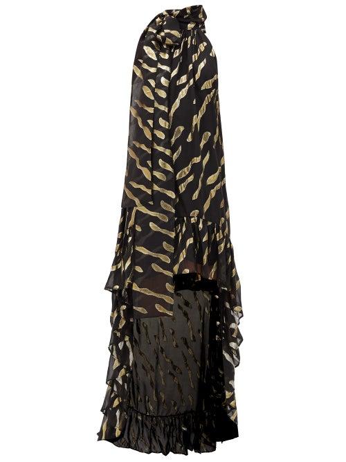 Matchesfashion.com Taller Marmo - Bizet Ruffle-trimmed Fil Coup Chiffon Dress - Womens - Black Gold