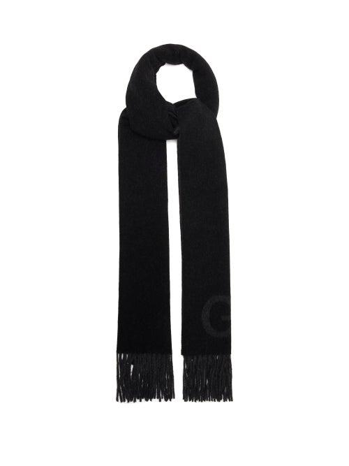 Ganni - Logo-jacquard Recycled-wool Blend Scarf - Womens - Black