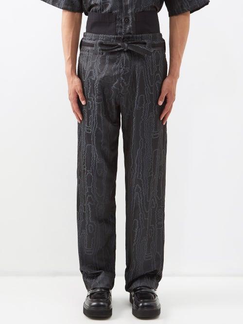 Nicholas Daley - Drawstring-waist Wave-jacquard Trousers - Mens - Dark Navy