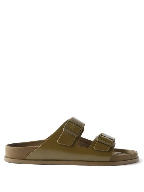 Birkenstock 1774 - 1774 Arizona Buckled Leather Slides - Mens - Olive Green