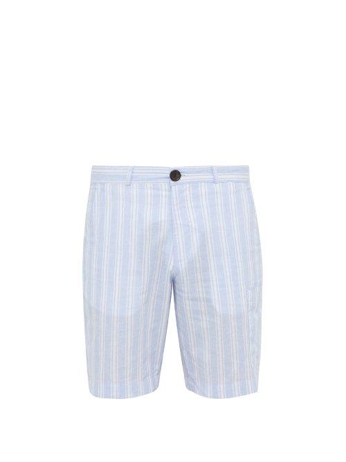 Matchesfashion.com Oliver Spencer - Judo Striped Cotton Blend Shorts - Mens - Blue