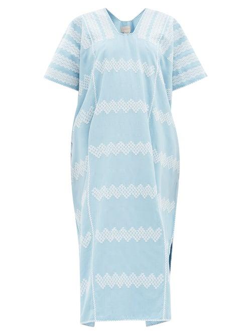 Pippa Holt - Embroidered Cotton Kaftan - Womens - Blue White