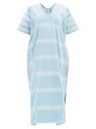 Pippa Holt - Embroidered Cotton Kaftan - Womens - Blue White