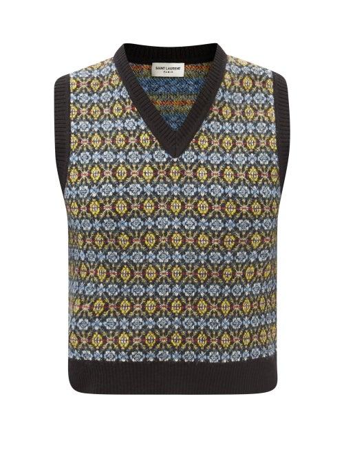 Saint Laurent - Sleeveless Geometric-jacquard Wool Sweater - Womens - Multi