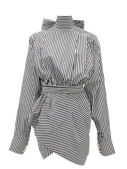 Matchesfashion.com Matthew Adams Dolan - Lavalliere Striped Cotton-poplin Mini Dress - Womens - White Black