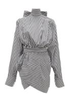 Matchesfashion.com Matthew Adams Dolan - Lavalliere Striped Cotton-poplin Mini Dress - Womens - White Black