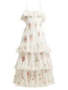 Matchesfashion.com Zimmermann - Heathers Floral Print Tiered Cotton Midi Dress - Womens - White Multi