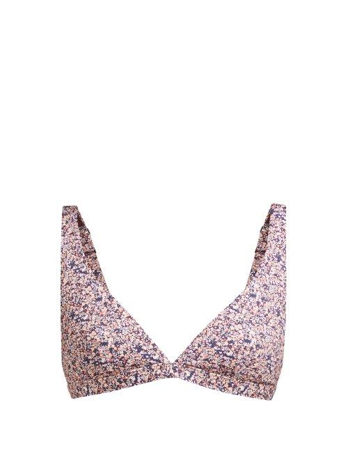 Matchesfashion.com Matteau - Plunge Floral Print Bikini Top - Womens - Multi
