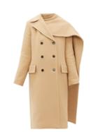 Matchesfashion.com Msgm - Removable Scarf Wool Blend Double Breasted Coat - Womens - Beige
