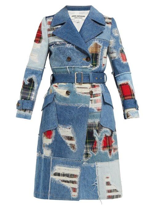 Matchesfashion.com Junya Watanabe - Patchwork Denim Trench Coat - Womens - Blue Multi