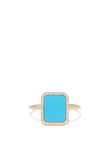 Persee - Octagon Diamond, Turquoise & 18kt Gold Ring - Womens - Yellow Gold