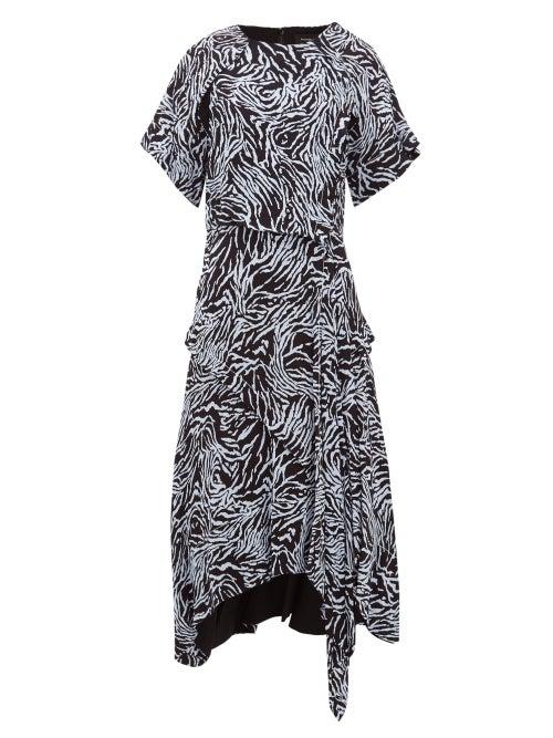 Matchesfashion.com Proenza Schouler - Asymmetric Zebra Print Crepe Dress - Womens - Blue Multi