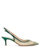 Matchesfashion.com Gianvito Rossi - Regina 55 Crystal Embellished Slingback Pumps - Womens - Dark Green
