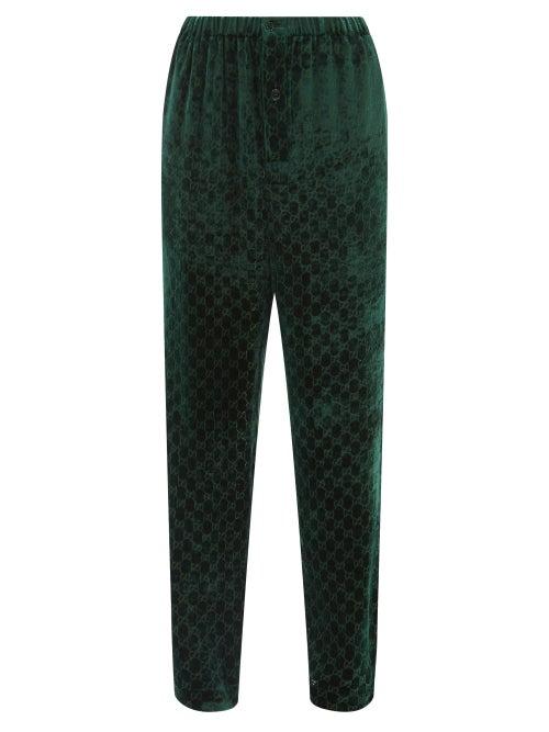 Gucci - Gg-devor Velvet Trousers - Womens - Dark Green