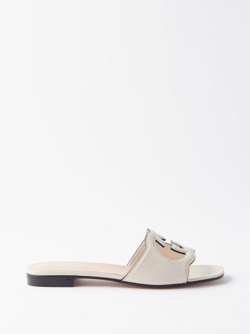 Gucci - Gg-cutout Leather Slides - Womens - White