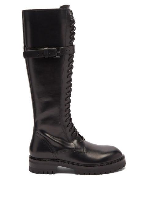 Ann Demeulemeester - Lace-up Leather Flat Knee Boots - Womens - Black