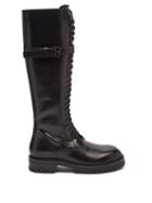 Ann Demeulemeester - Lace-up Leather Flat Knee Boots - Womens - Black