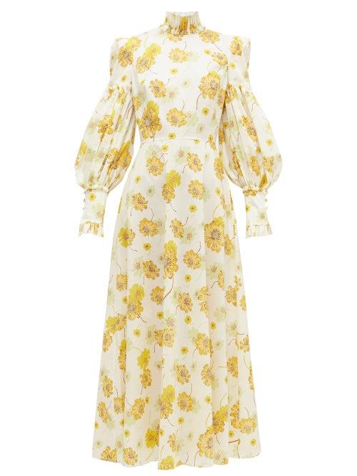 Matchesfashion.com The Vampire's Wife - The Dhalia Liberty-print Cotton-poplin Dress - Womens - Yellow White