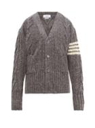 Matchesfashion.com Thom Browne - 4 Bar Stripe Cable Knit Wool Blend Cardigan - Mens - Grey