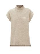 Ganni - Oversized High-neck Wool-blend Sweater Vest - Womens - Sand