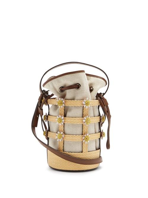 Matchesfashion.com Fabrizio Viti - Miss Daisy Raffia And Canvas Bucket Bag - Womens - Beige Multi