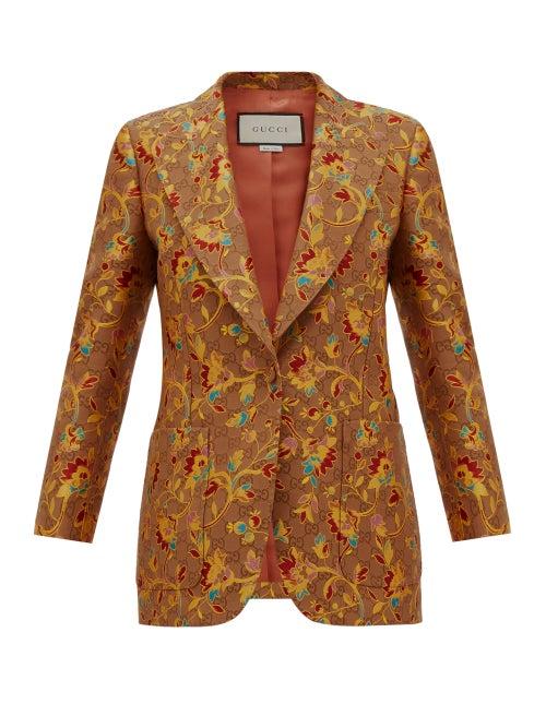 Matchesfashion.com Gucci - Floral And Gg Single-breasted Blazer - Womens - Beige Multi