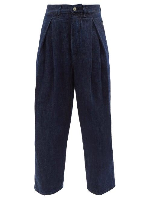 Loewe - Pleated Wide-leg Jeans - Womens - Dark Denim
