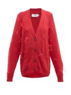 Matchesfashion.com Marques'almeida - Ostrich Feather Trim Cotton Cardigan - Womens - Red