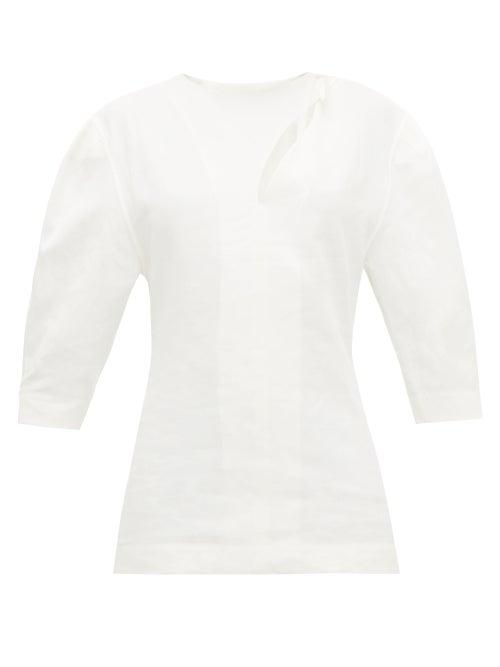 Matchesfashion.com Jil Sander - Asymmetric Coated-linen Top - Womens - Ivory