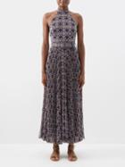 Zimmermann - Sunray Picnic Halterneck Belted Maxi Dress - Womens - Navy Multi
