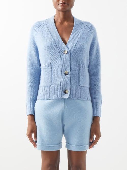 Allude - V-neck Wool-blend Cardigan - Womens - Light Blue