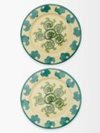 Emporio Sirenuse - Set Of Two Swirl Flower Painted Ceramic Plates - Yellow Multi