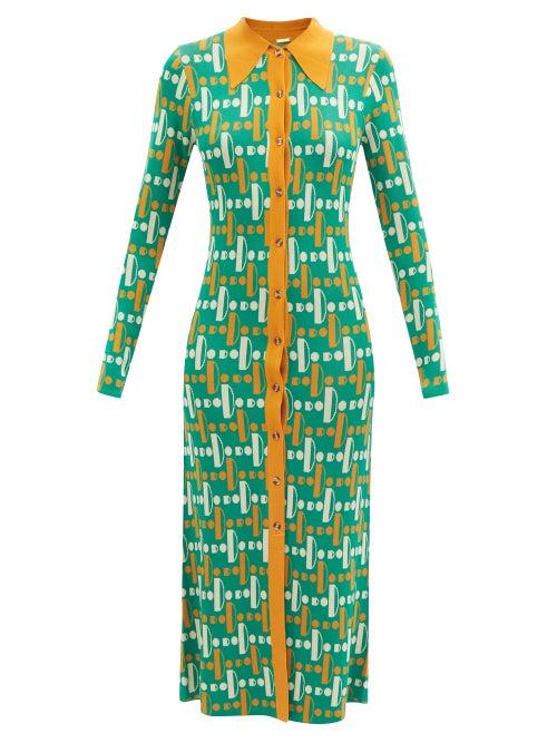 Dodo Bar Or - Luna Logo-jacquard Longline Dress - Womens - Green Multi