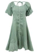 Matchesfashion.com Innika Choo - Madonna Phulman Scalloped Linen Dress - Womens - Green