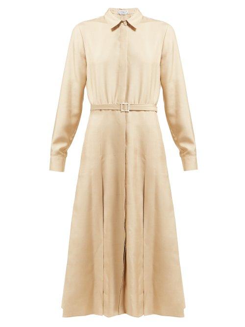 Matchesfashion.com Gabriela Hearst - Mariano Belted Silk Shantung Midi Dress - Womens - Beige