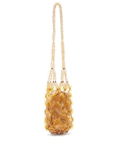 Matchesfashion.com Simone Rocha - Beaded Small Satin Shoulder Bag - Womens - Gold