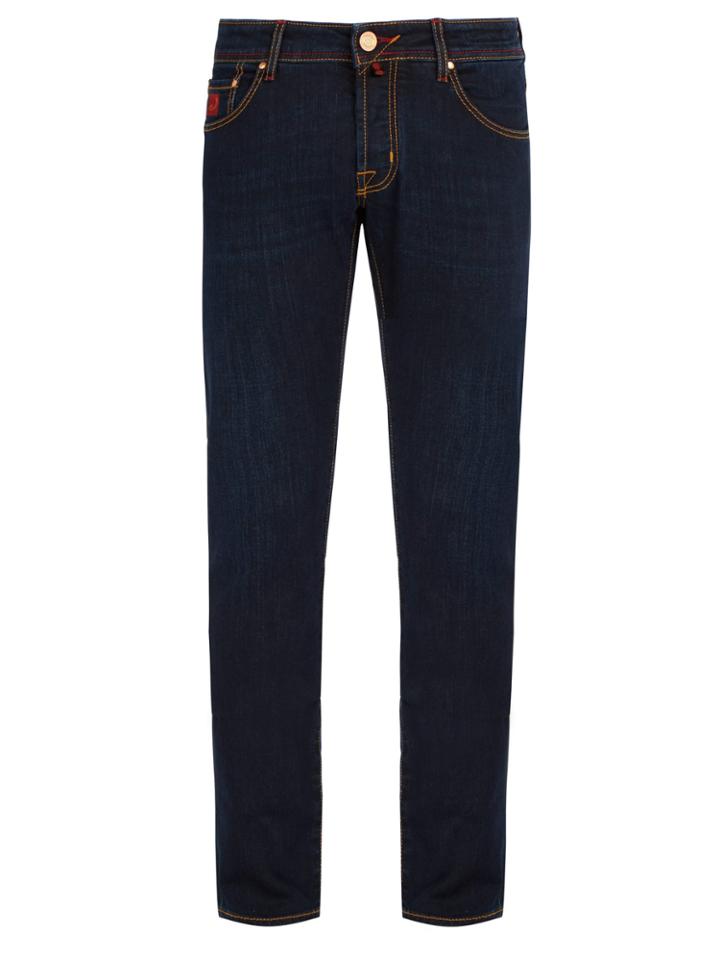 Jacob Cohën Red Leather Badge Slim-fit Jeans