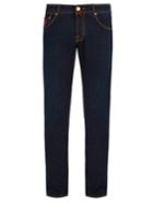 Jacob Cohën Red Leather Badge Slim-fit Jeans