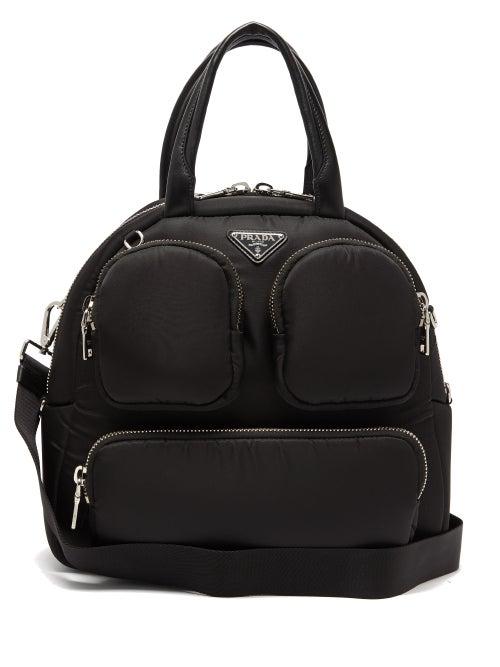 Matchesfashion.com Prada - Logo Plaque Zipped Pocket Nylon Shoulder Bag - Womens - Black
