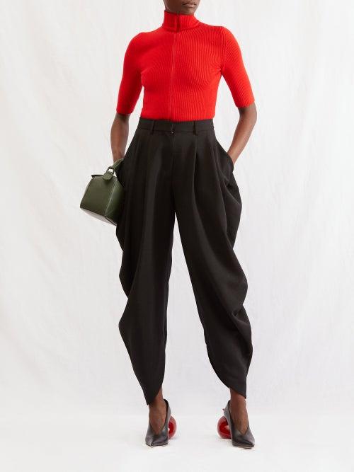 Loewe - Diagonal Draped Wool Trousers - Womens - Black