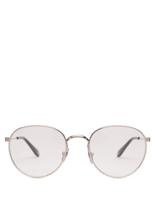 Matchesfashion.com Givenchy - Rivet Effect Round Frame Metal Glasses - Womens - Silver
