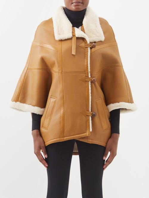 Saint Laurent - Leather And Shearling Cape - Womens - Camel