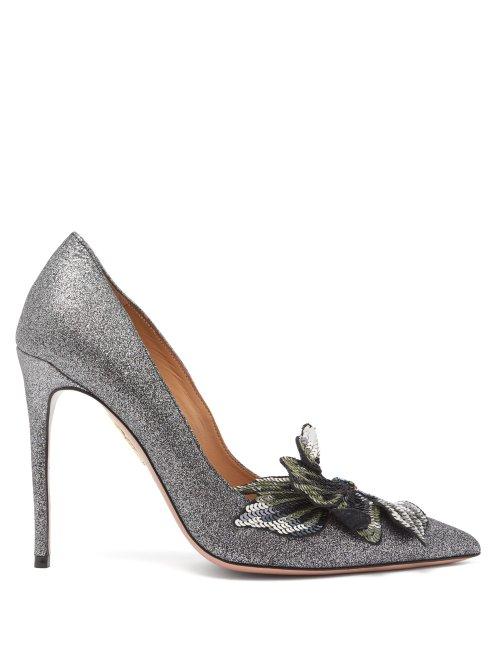 Matchesfashion.com Aquazzura - Poison 105 Glittered Leather Pumps - Womens - Black Multi