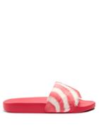 Matchesfashion.com Valentino - Striped Feather Embellished Slides - Womens - Pink White