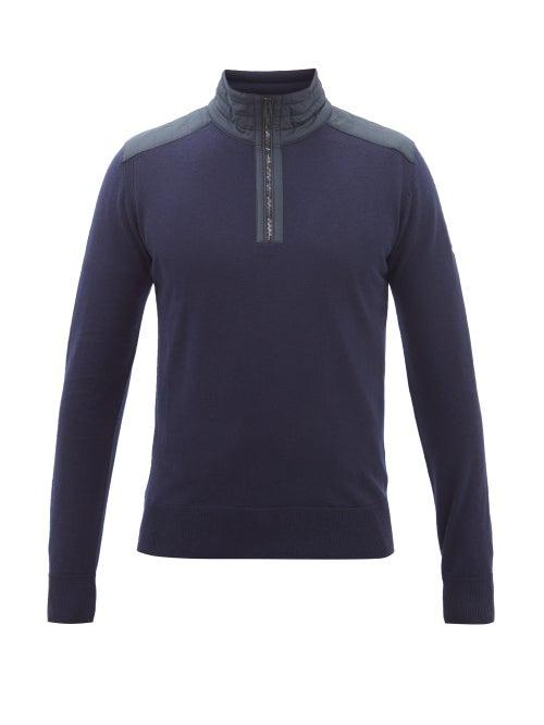 Belstaff - High-neck Quilted-shell And Wool Sweater - Mens - Navy
