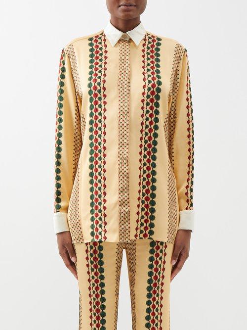 Wales Bonner - Acoustic Printed Satin Shirt - Womens - Beige Multi