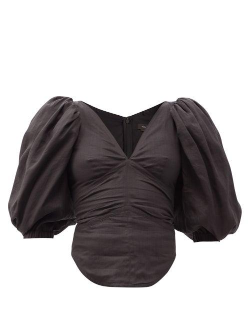 Matchesfashion.com Isabel Marant - Jaylee Puffed-sleeve Ramie Top - Womens - Black