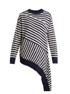 Matchesfashion.com Mm6 Maison Margiela - Striped Asymmetric Hem Sweater - Womens - Navy White